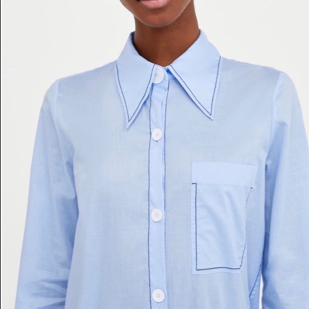 ZARA Baby Blue Zara Collar Shirt Size L